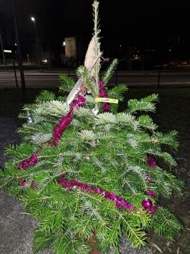 PRAZNIČNA OBČINA ŠKOFLJICA: lokalne skupnosti so okrasile smrečice v drevoredu pri zunanjem igrišču OŠ Škofljica